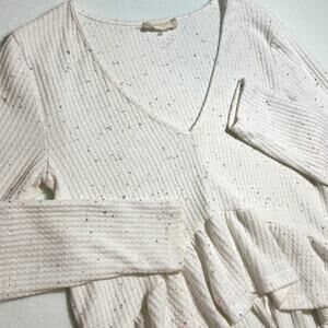 Altar'd State White and Bright Multicolored Speckle High Low Peplum Top Size S